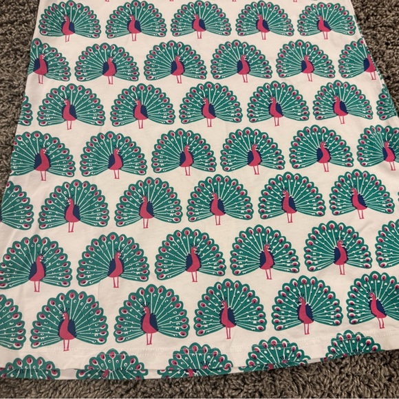 5/$25 Girls Peacock Print Sleeveless Dress with Pink Collar, size 8 - Picture 3 of 6